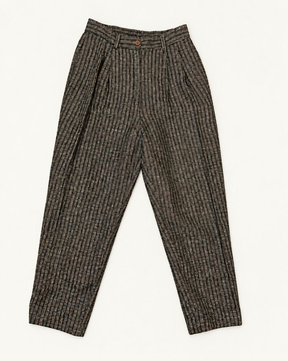 VTG Doncaster 100% Silk Trousers 6 High Waisted Pleated Tapered Tweed Texture...